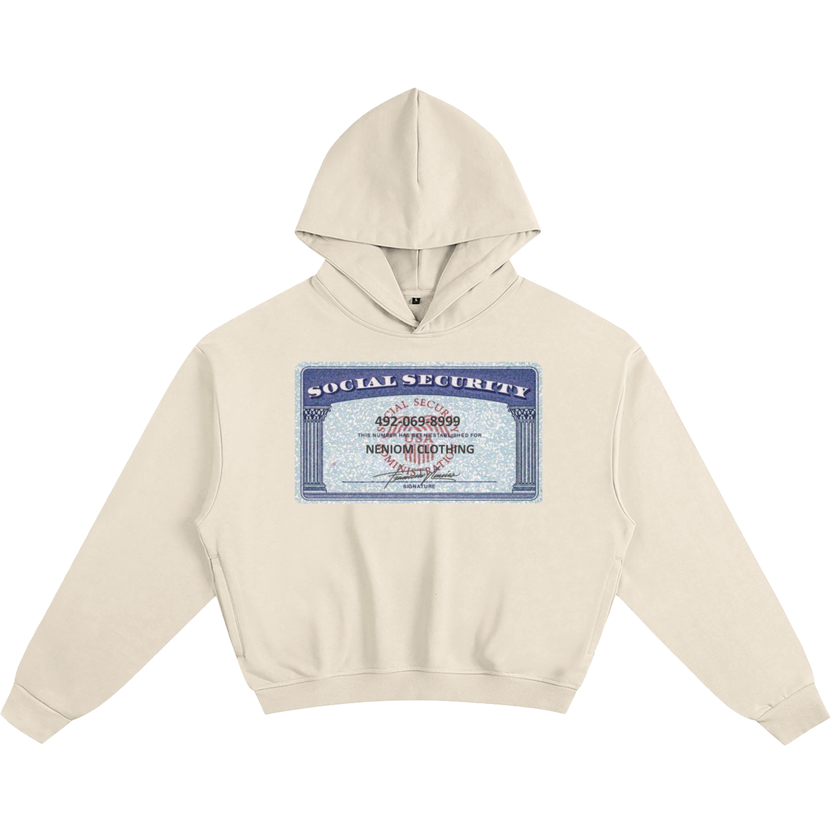 Neniom Social Security Card Boxy Hoodie Streetwear Y2K Oversized Graphic