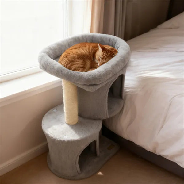 26" Compact Cat Tree With 2 Condos & Sisal Scratching Posts
