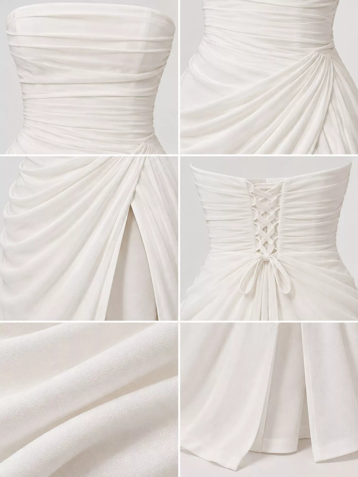 Strapless Ruched High-Slit Evening Maxi Dress