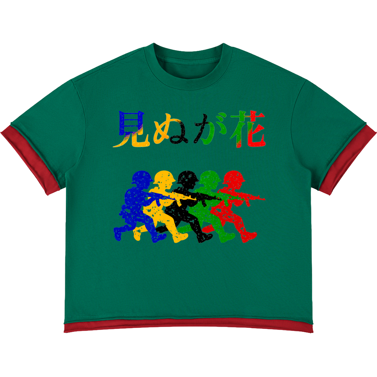 Japanese Neniom Boxy Color Block Graphic T-Shirt – Oversized Green Streetwear Tee