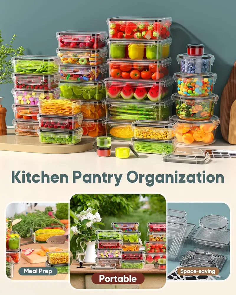 40-Piece Airtight Food Storage Containers with Lids, BPA-Free Stackable Kitchen Storage Organizer Set
