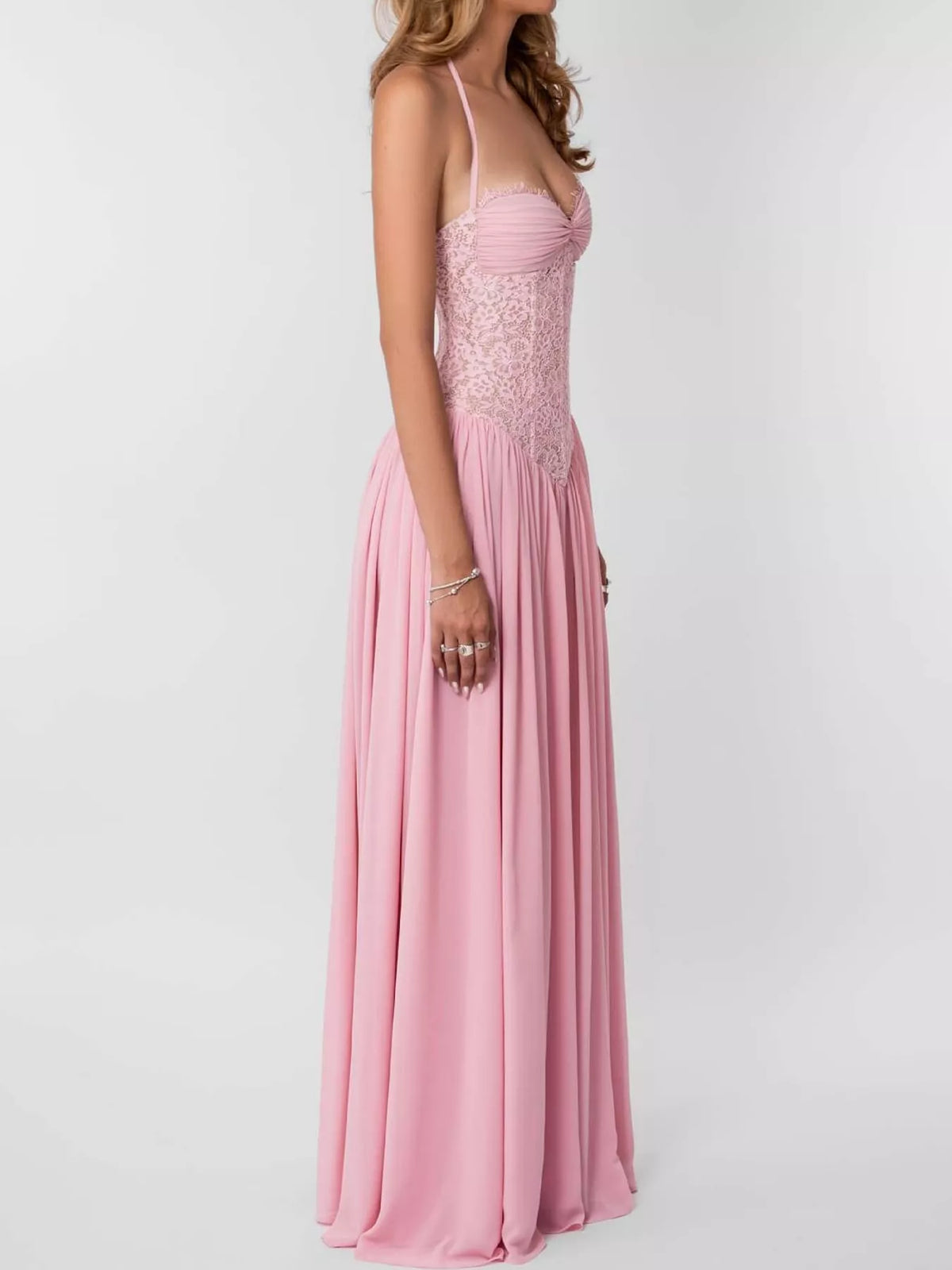 Lace Corset Halter Neck Maxi Dress