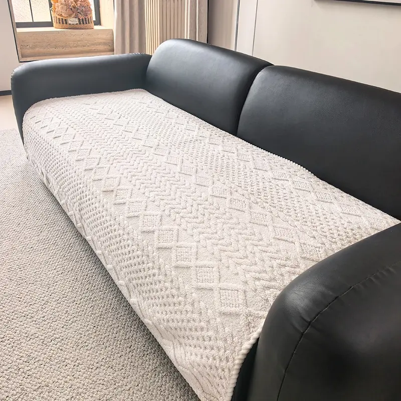 Soft Non-Slip Sofa Cover, Washable Couch Protector with Geometric Jacquard Pattern, Comfortable Furniture Cover for Living Room & Home