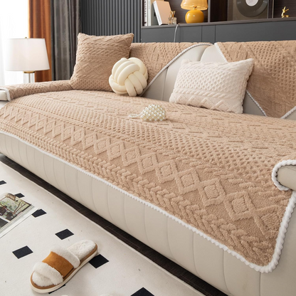 Soft Non-Slip Sofa Cover, Washable Couch Protector with Geometric Jacquard Pattern, Comfortable Furniture Cover for Living Room & Home
