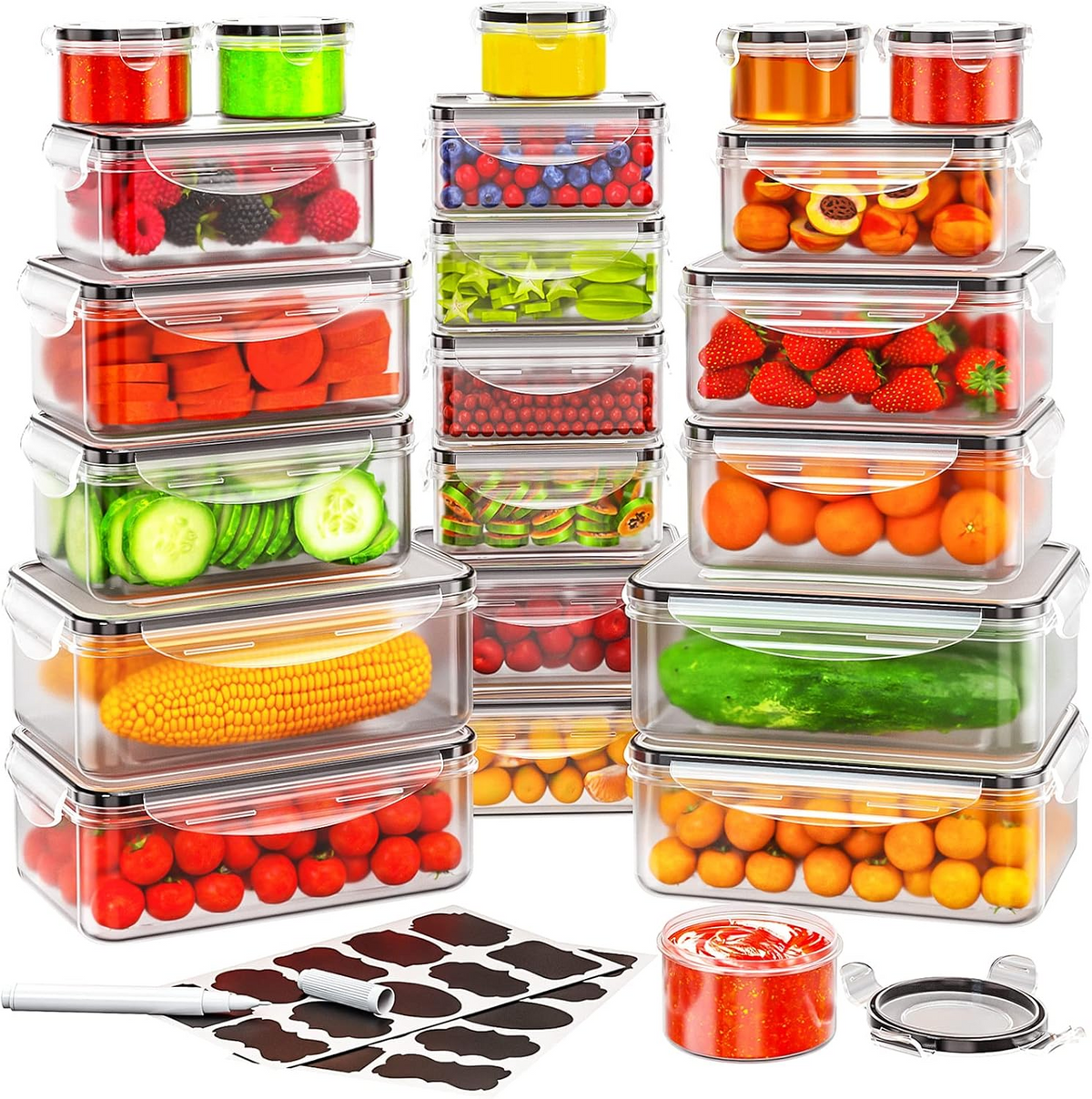 40-Piece Airtight Food Storage Containers with Lids, BPA-Free Stackable Kitchen Storage Organizer Set
