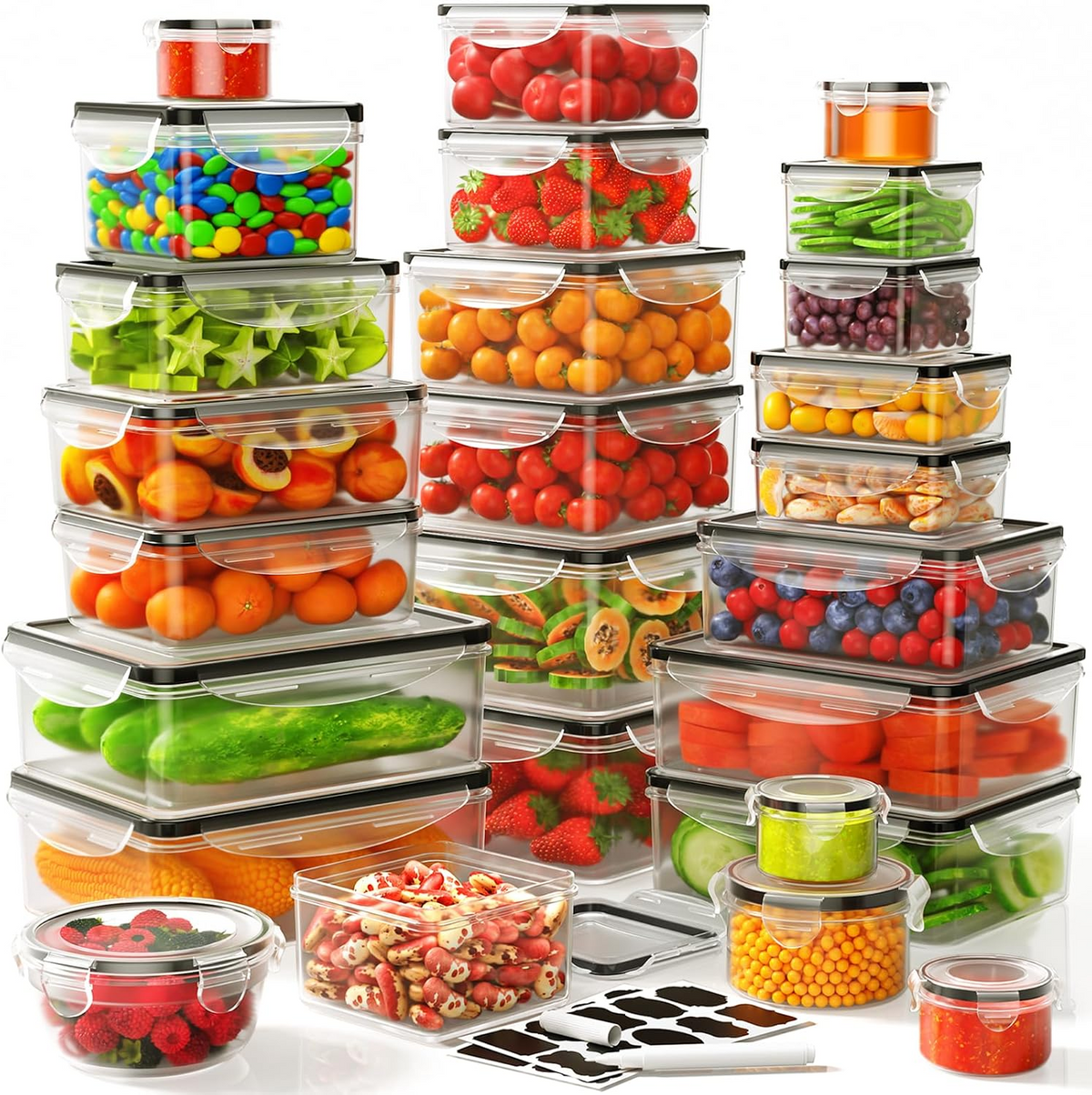 40-Piece Airtight Food Storage Containers with Lids, BPA-Free Stackable Kitchen Storage Organizer Set