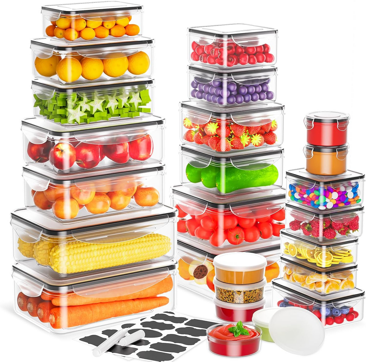 40-Piece Airtight Food Storage Containers with Lids, BPA-Free Stackable Kitchen Storage Organizer Set