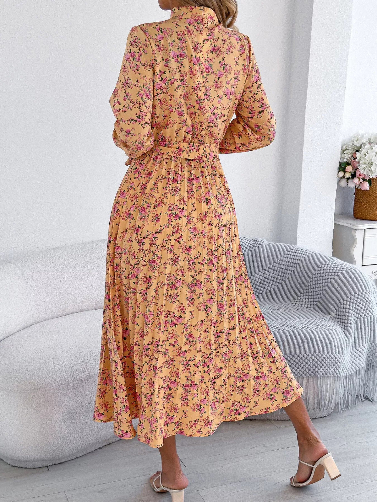 Floral Print Long Sleeve Midi Dress