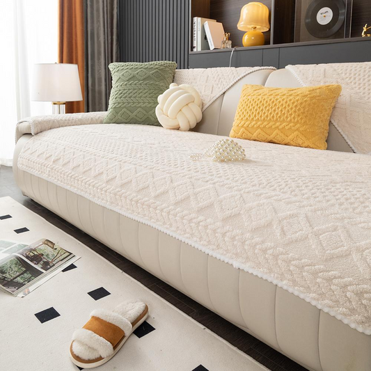Soft Non-Slip Sofa Cover, Washable Couch Protector with Geometric Jacquard Pattern, Comfortable Furniture Cover for Living Room & Home
