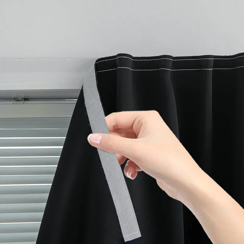 Blackout Window Curtain Panel with Magic Tape, Easy-Install Light Blocking Privacy Curtain for Bedroom, Living Room, Kitchen, Nursery, Office & Apartment, Removable Reusable Window Cover for Better Sleep, Home Privacy & Party Decoration