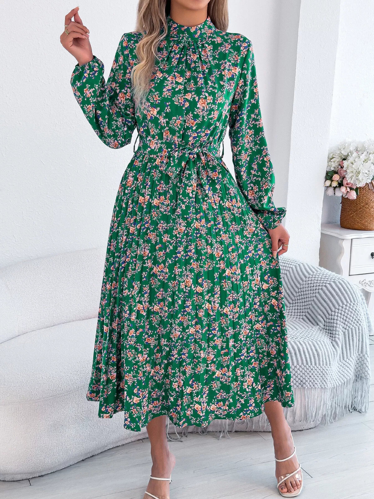 Floral Print Long Sleeve Midi Dress