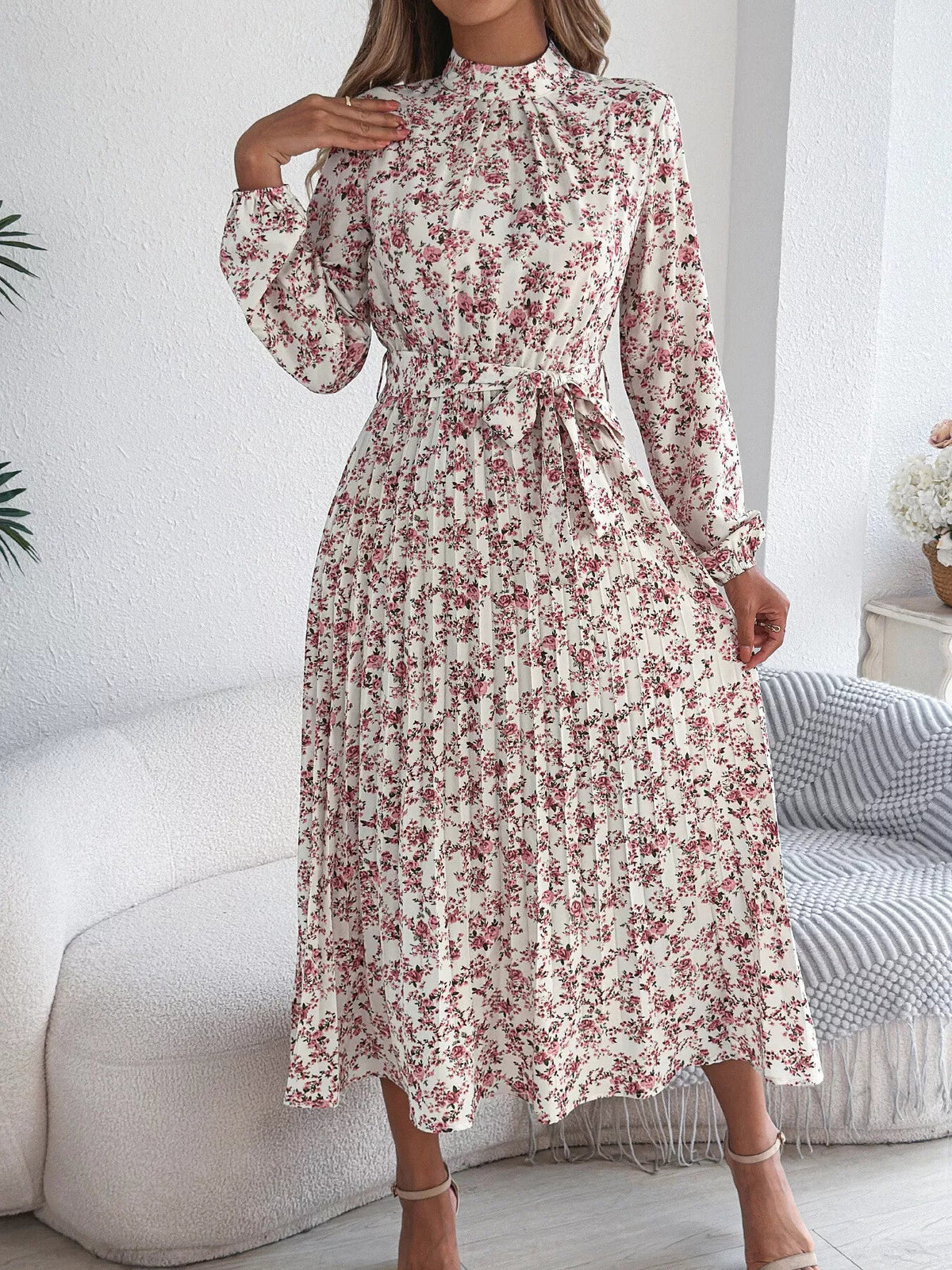 Floral Print Long Sleeve Midi Dress
