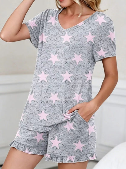 V-Neck Short Sleeve Lounge Set