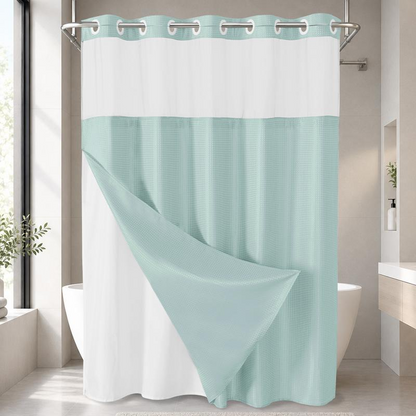 No Hook Shower Curtain with Snap-In Liner, Waffle Weave Waterproof Shower Curtain, Double-Layer Design with Removable Washable Liner