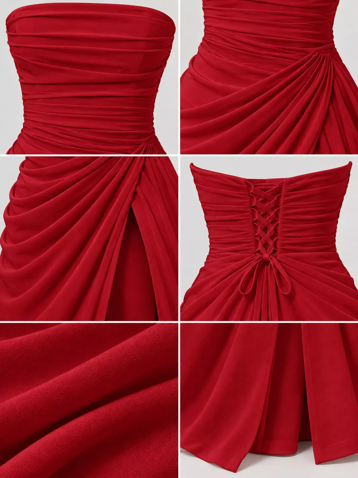 Strapless Ruched High-Slit Evening Maxi Dress