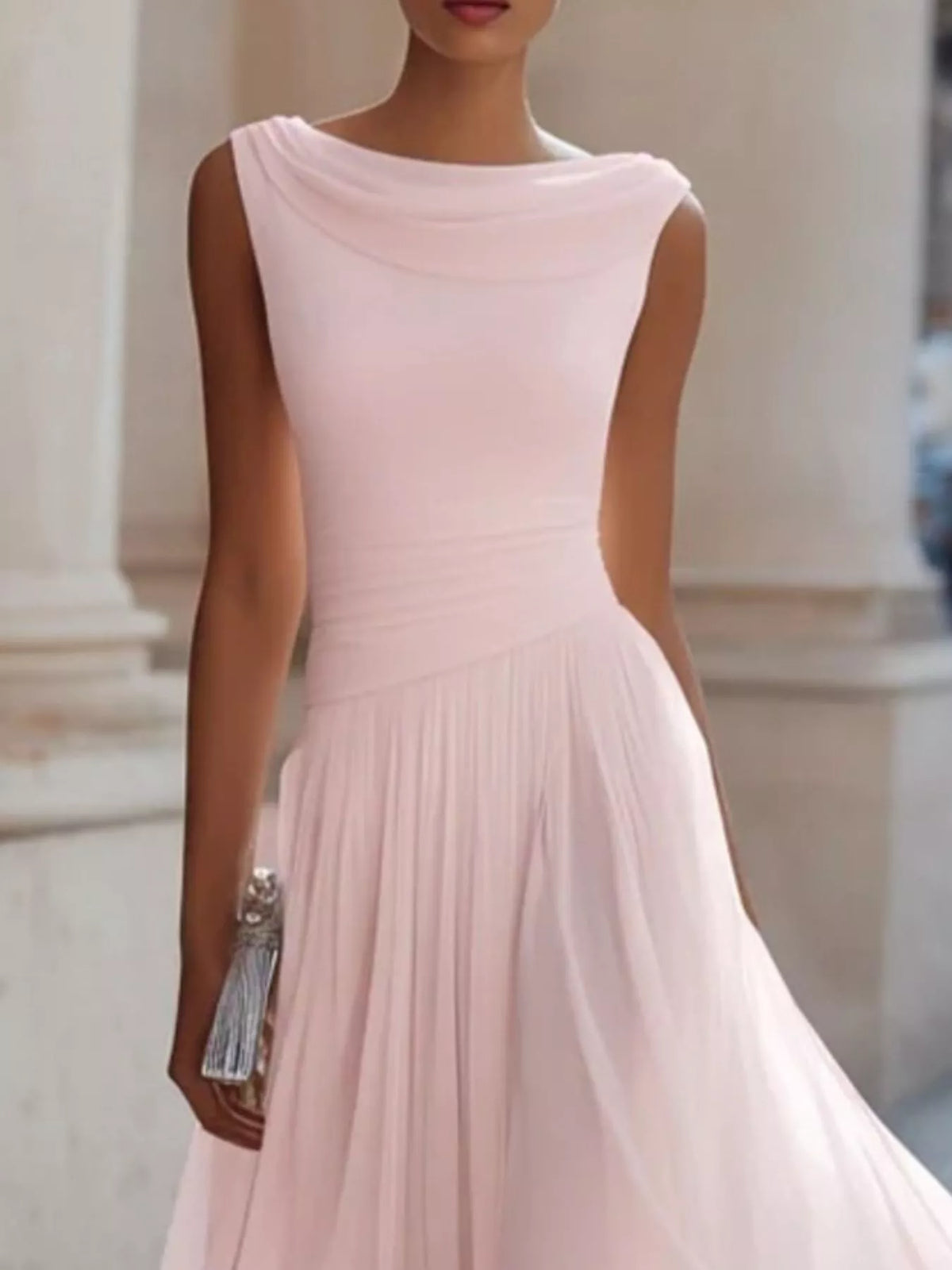 Full Size Sleeveless Cowl Neck Midi Dress