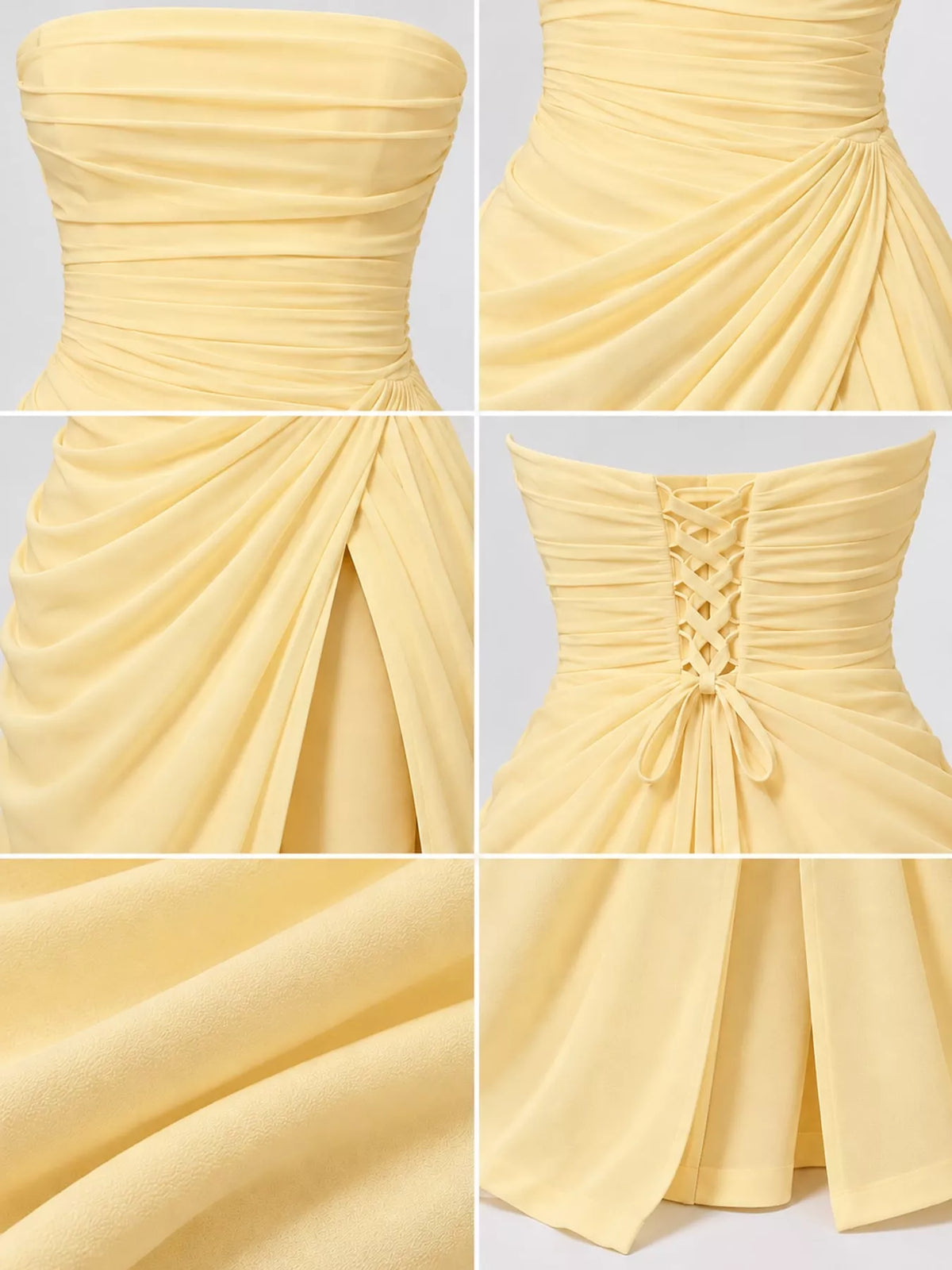 Strapless Ruched High-Slit Evening Maxi Dress