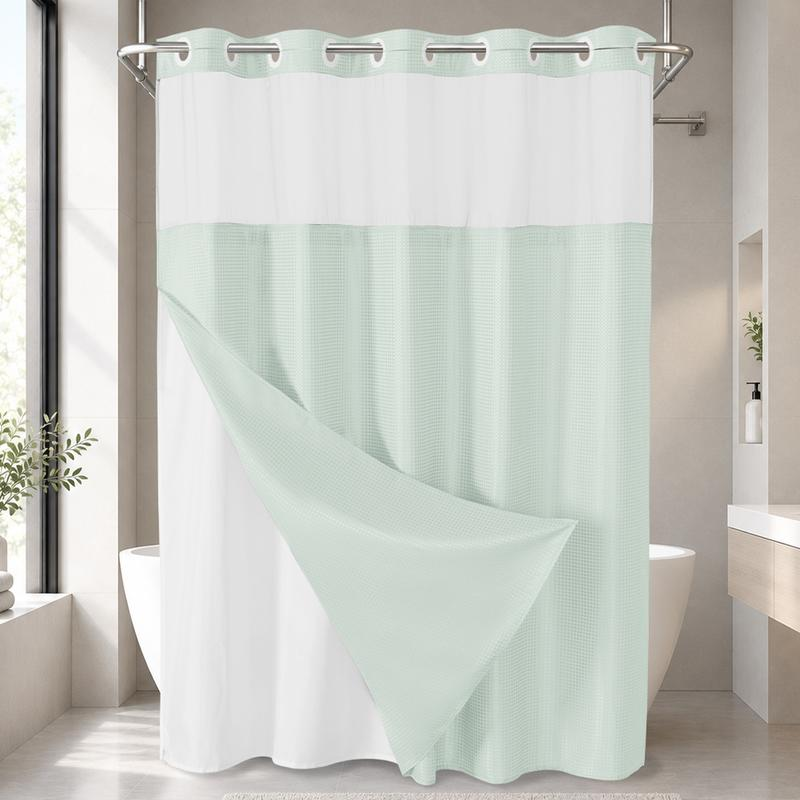 No Hook Shower Curtain with Snap-In Liner, Waffle Weave Waterproof Shower Curtain, Double-Layer Design with Removable Washable Liner