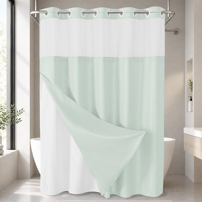 No Hook Shower Curtain with Snap-In Liner, Waffle Weave Waterproof Shower Curtain, Double-Layer Design with Removable Washable Liner