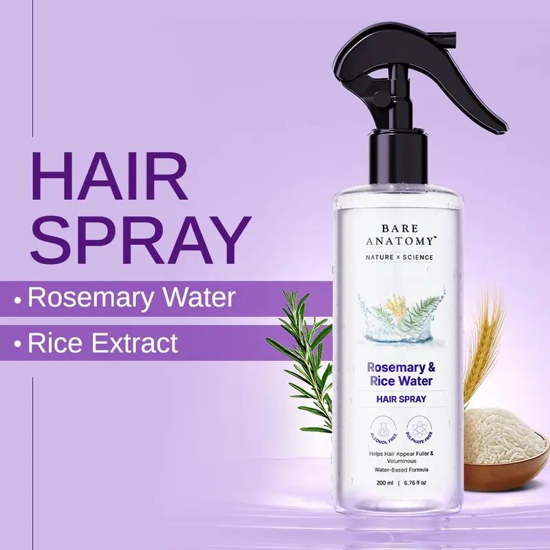 Rosemary Water & Rice Water Hair Treatment – Natural Extract Hair Spray for Smooth, Soft & Healthy-Looking Hair, Lightweight Fast-Absorbing Non-Greasy Formula, 200 ml