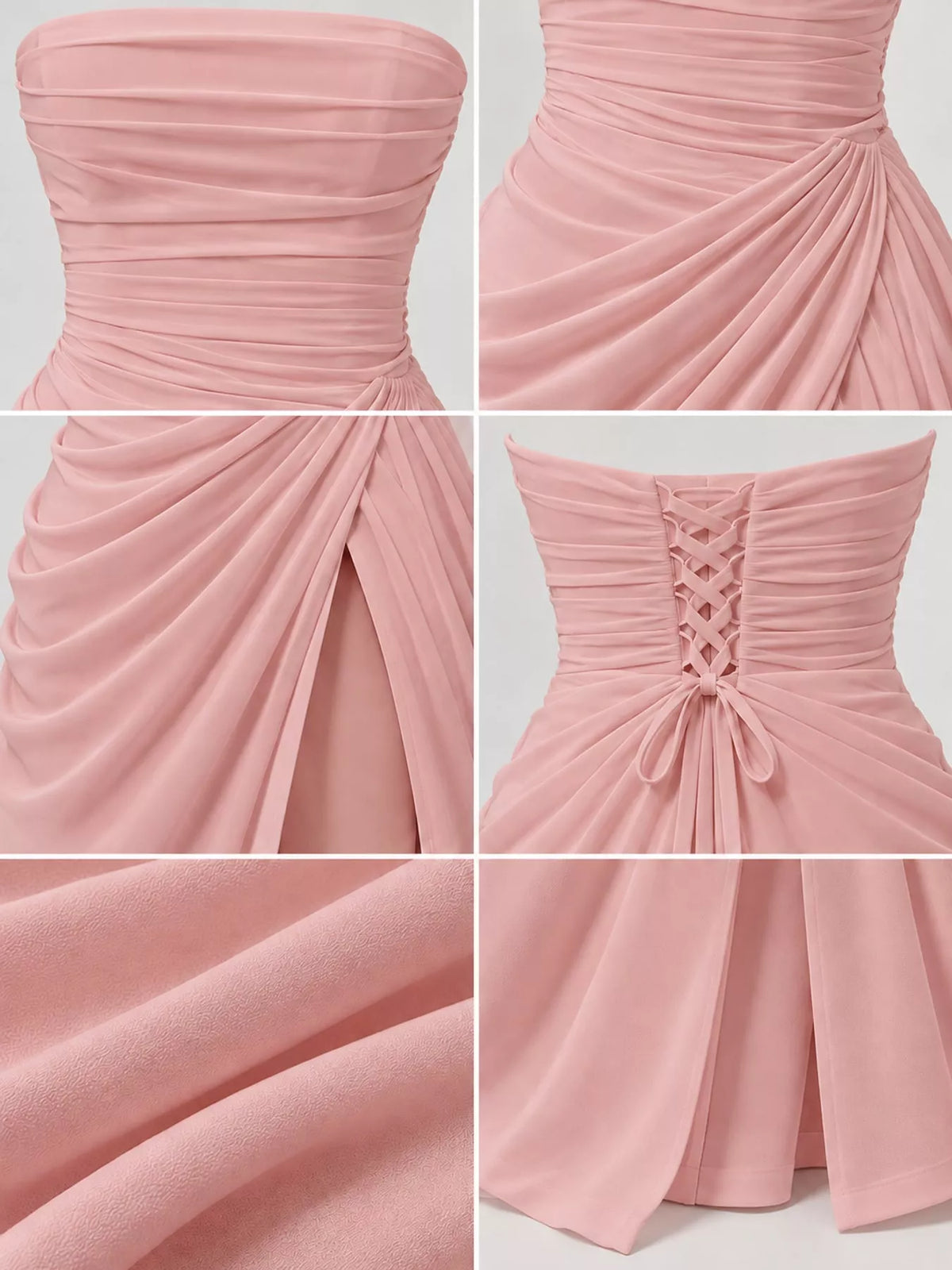 Strapless Ruched High-Slit Evening Maxi Dress
