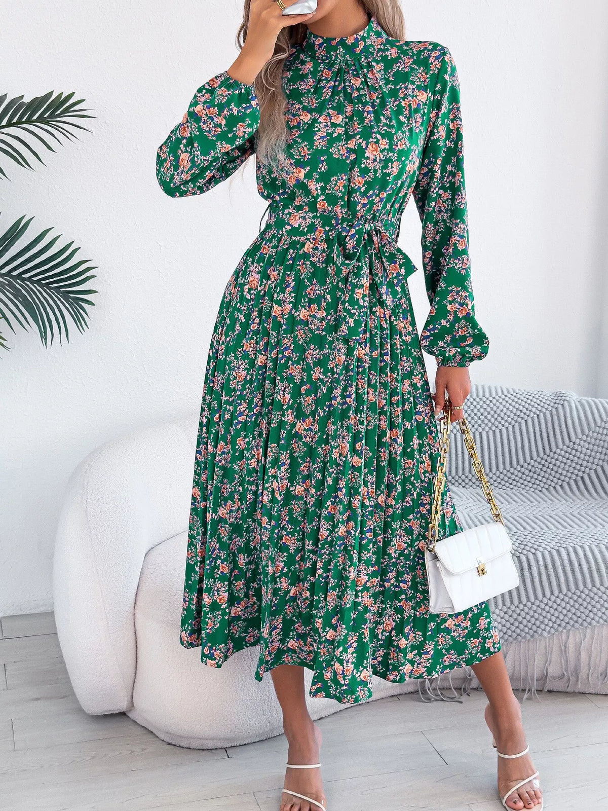 Floral Print Long Sleeve Midi Dress