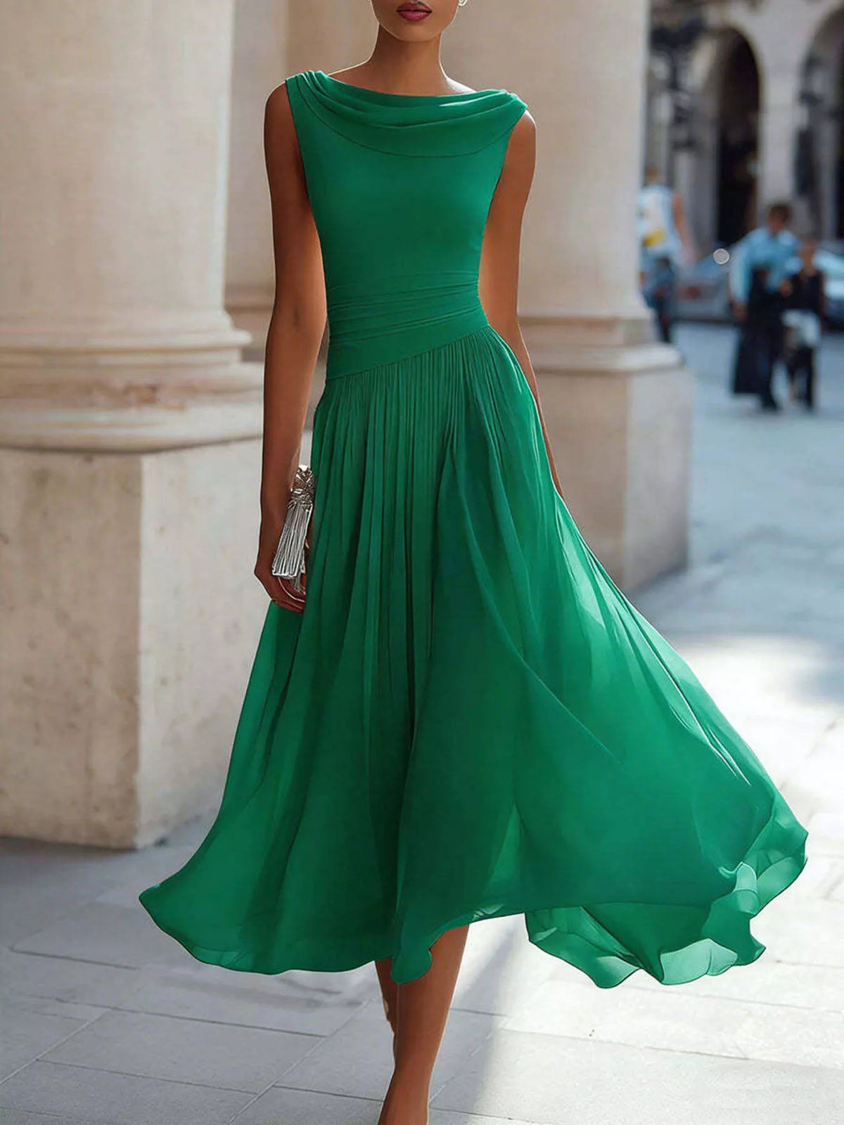 Full Size Sleeveless Cowl Neck Midi Dress