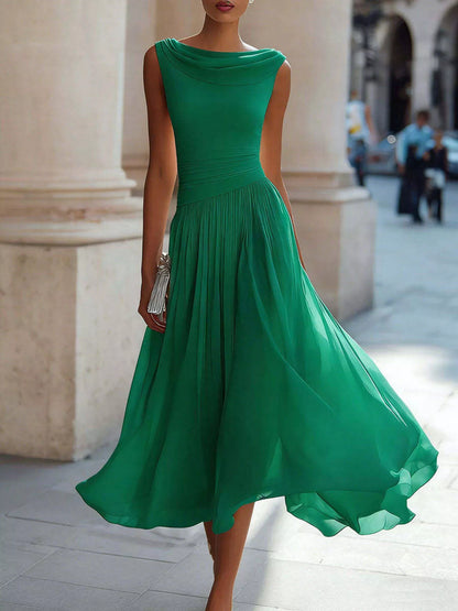 Full Size Sleeveless Cowl Neck Midi Dress