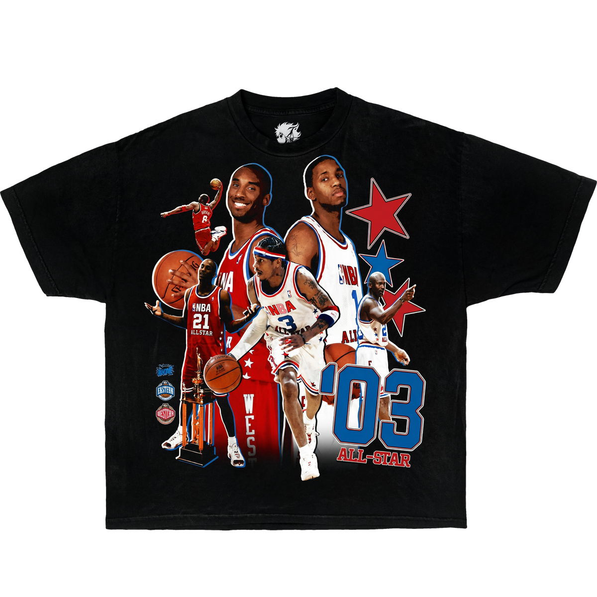 2003 All-Star Basketball Icons Shirt Vintage Basketball Boxy Tee Streetwear Y2K Oversized Graphic