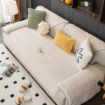 Soft Non-Slip Sofa Cover, Washable Couch Protector with Geometric Jacquard Pattern, Comfortable Furniture Cover for Living Room & Home