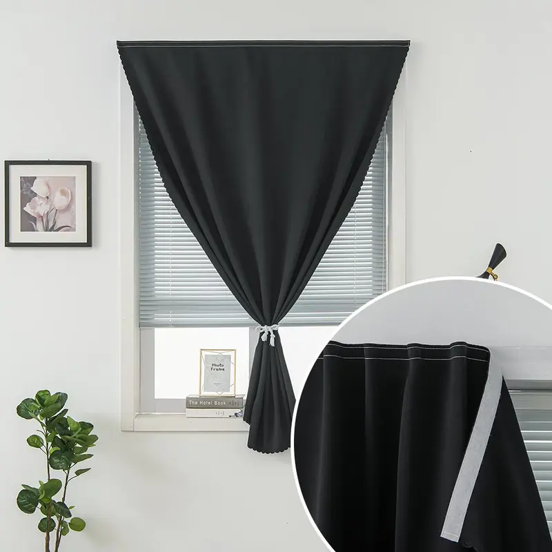 Blackout Window Curtain Panel with Magic Tape, Easy-Install Light Blocking Privacy Curtain for Bedroom, Living Room, Kitchen, Nursery, Office & Apartment, Removable Reusable Window Cover for Better Sleep, Home Privacy & Party Decoration
