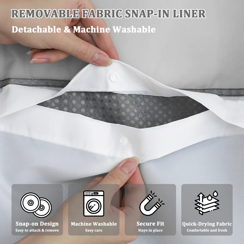 No Hook Shower Curtain with Snap-In Liner, Waffle Weave Waterproof Shower Curtain, Double-Layer Design with Removable Washable Liner