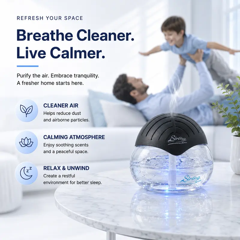 7-Color Water Air Purifier & Aroma Diffuser with LED Night Light, Multi-Function Air Washer for Home, Bedroom & Office