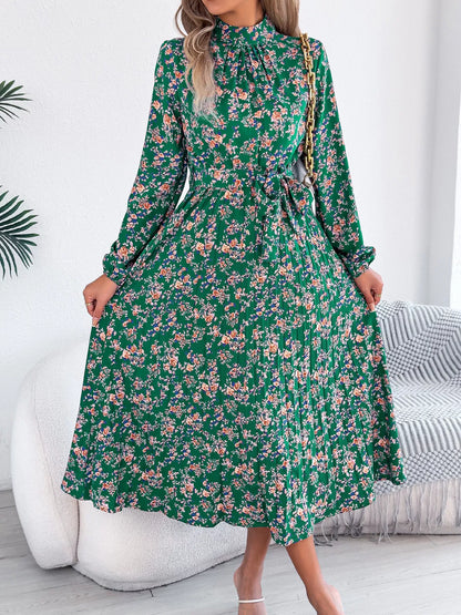 Floral Print Long Sleeve Midi Dress
