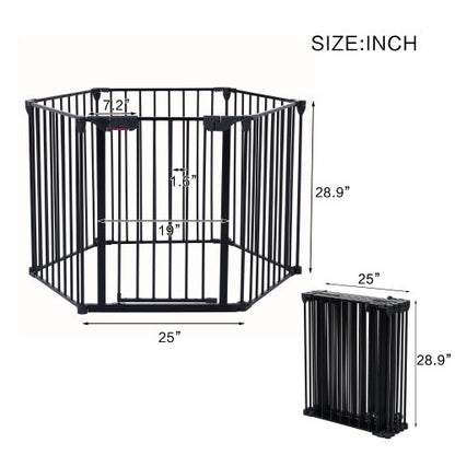 Black Safety Gate  - 6 Panels  - Play Fence With Door