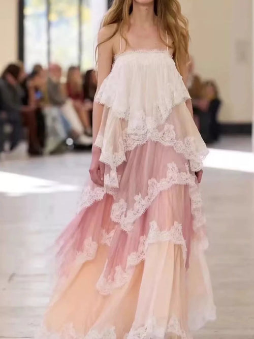 Layered Lace Tulle Maxi Dress