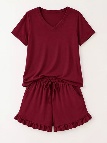 V-Neck Short Sleeve Lounge Set