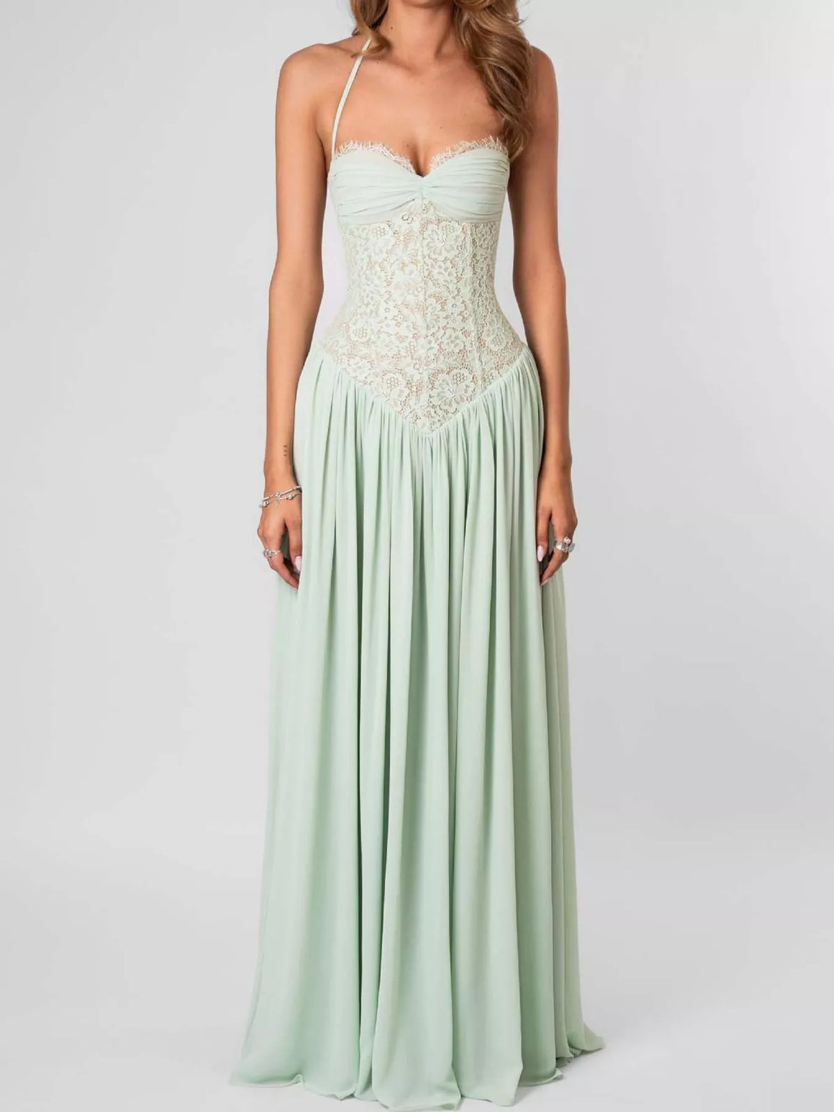 Lace Corset Halter Neck Maxi Dress