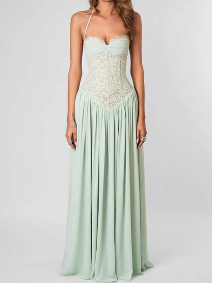 Lace Corset Halter Neck Maxi Dress