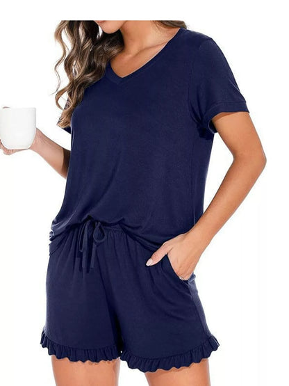 V-Neck Short Sleeve Lounge Set