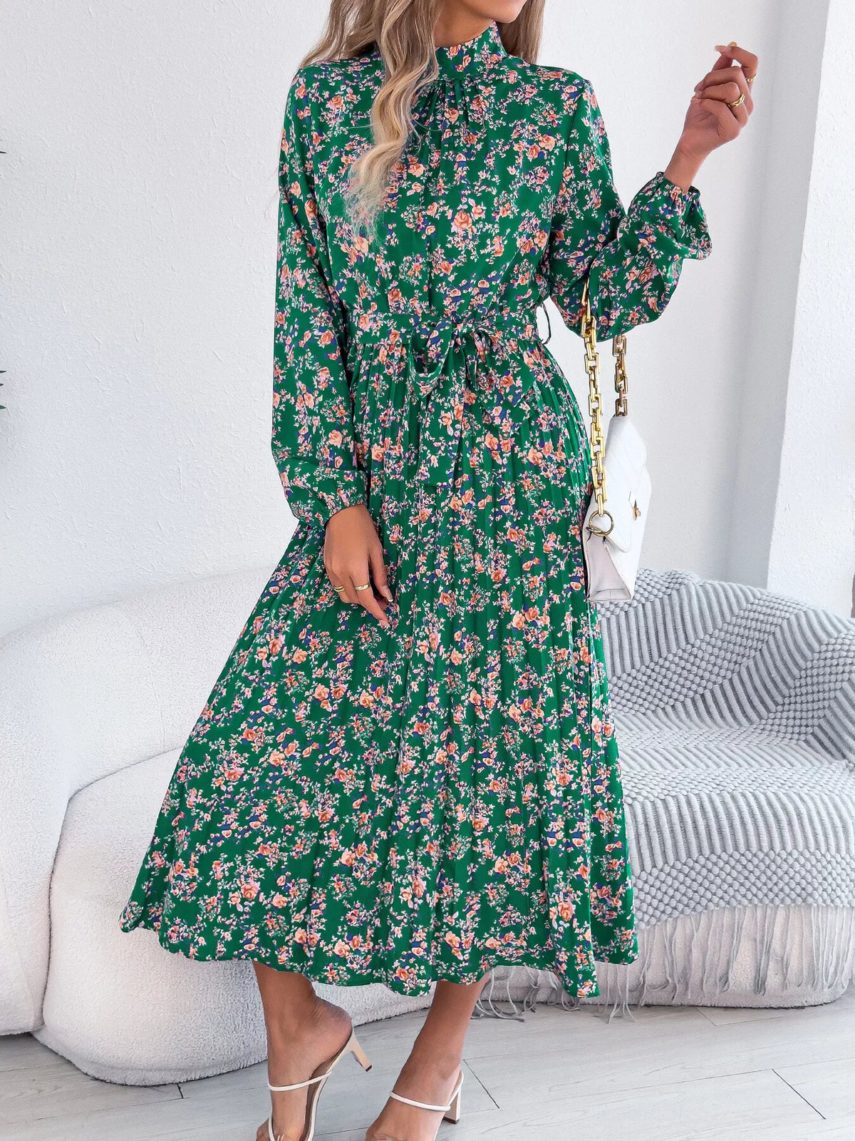 Floral Print Long Sleeve Midi Dress