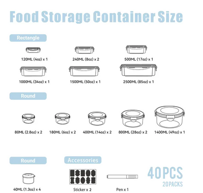 40-Piece Airtight Food Storage Containers with Lids, BPA-Free Stackable Kitchen Storage Organizer Set