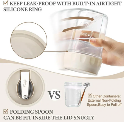 16oz Glass Overnight Oats Containers with Lids & Folding Spoons – Reusable Meal Prep Jars with Divided Compartments for Yogurt, Fruit, Granola, Snacks & Breakfast