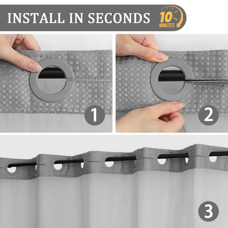 No Hook Shower Curtain with Snap-In Liner, Waffle Weave Waterproof Shower Curtain, Double-Layer Design with Removable Washable Liner