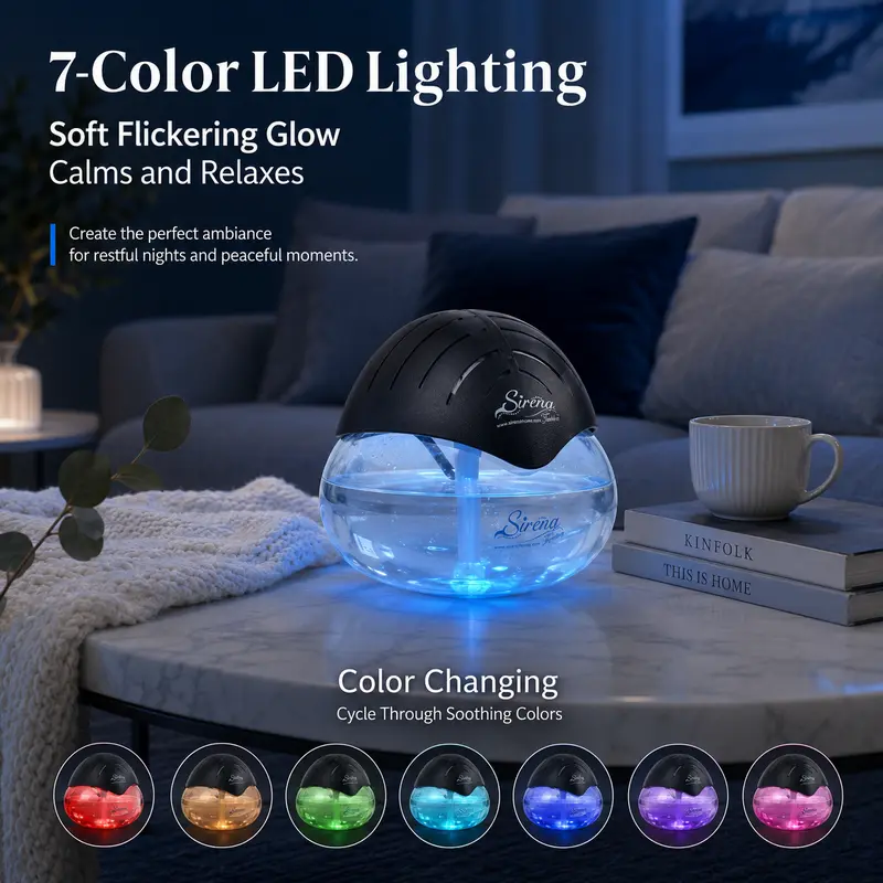 7-Color Water Air Purifier & Aroma Diffuser with LED Night Light, Multi-Function Air Washer for Home, Bedroom & Office
