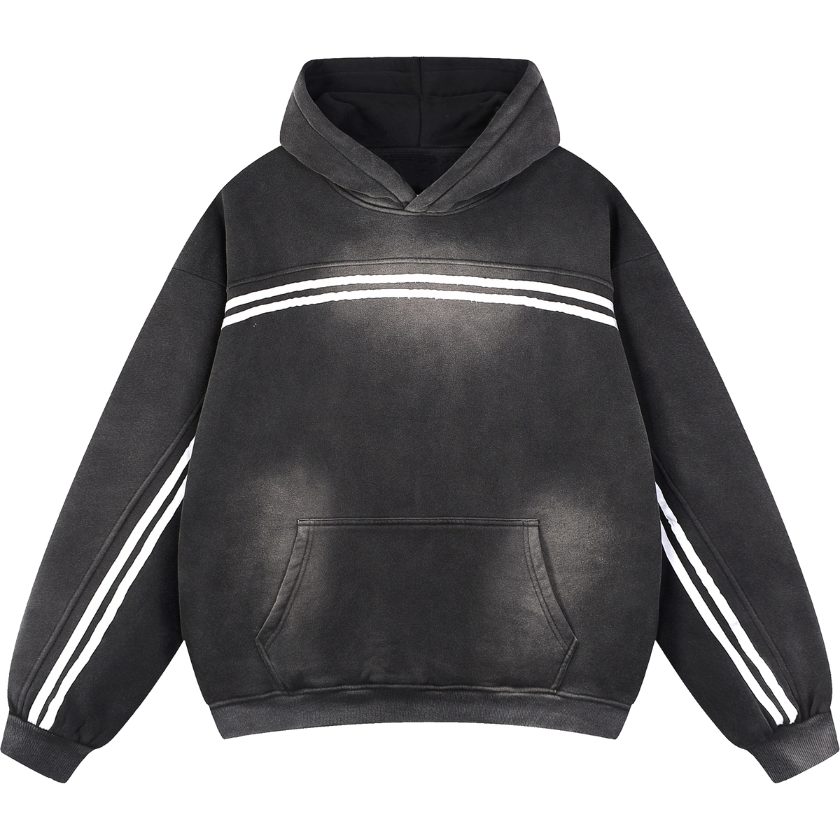 Black Eclipse Track Sun Fade Hoodie Contrast Tape Fleece Streetwear Oversized Y2K Tracksuit Set