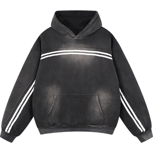 Black Eclipse Track Sun Fade Hoodie Contrast Tape Fleece Streetwear Oversized Y2K Tracksuit Set