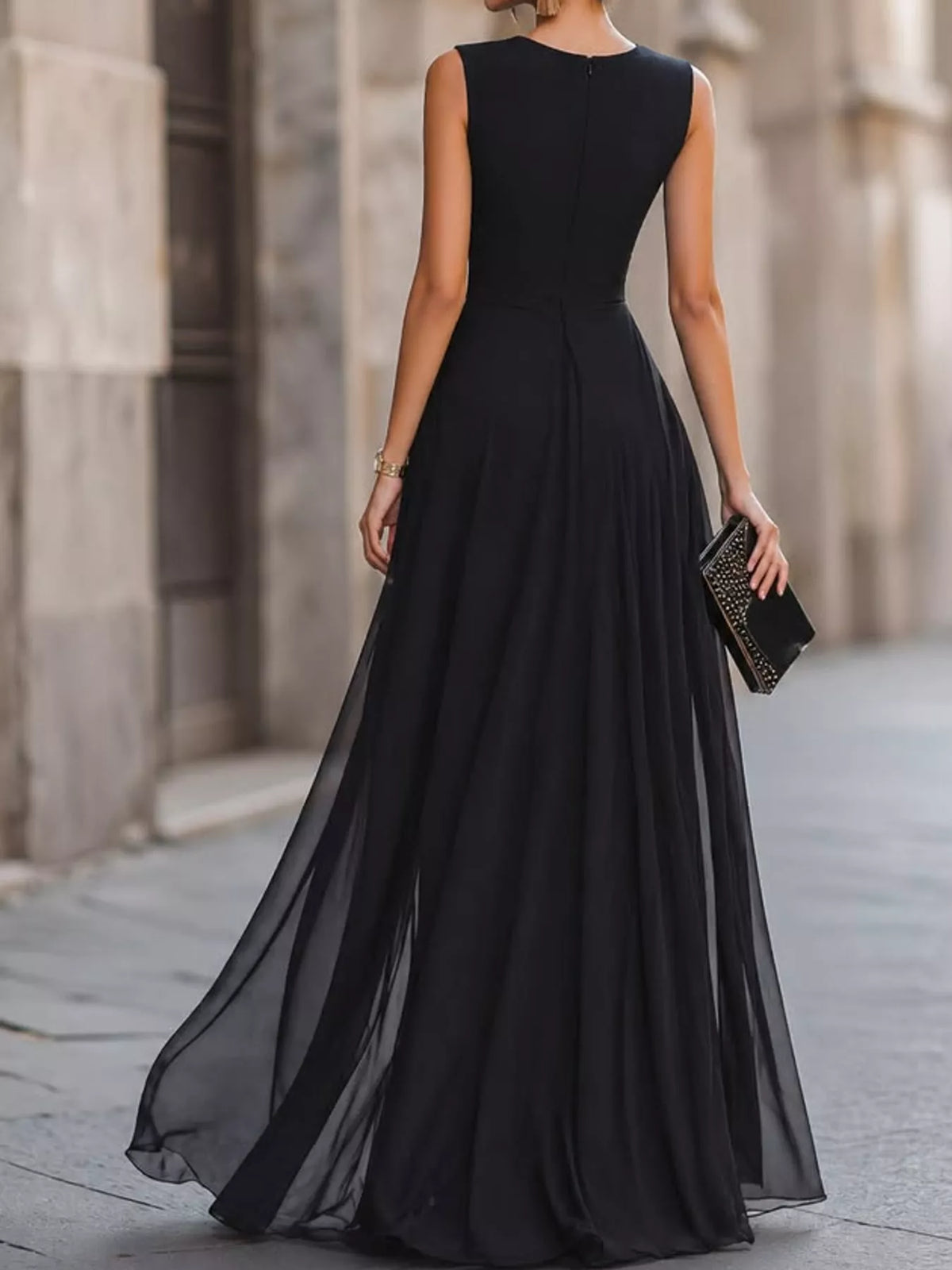 Sleeveless High-Slit Evening Maxi Dress