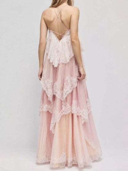 Layered Lace Tulle Maxi Dress