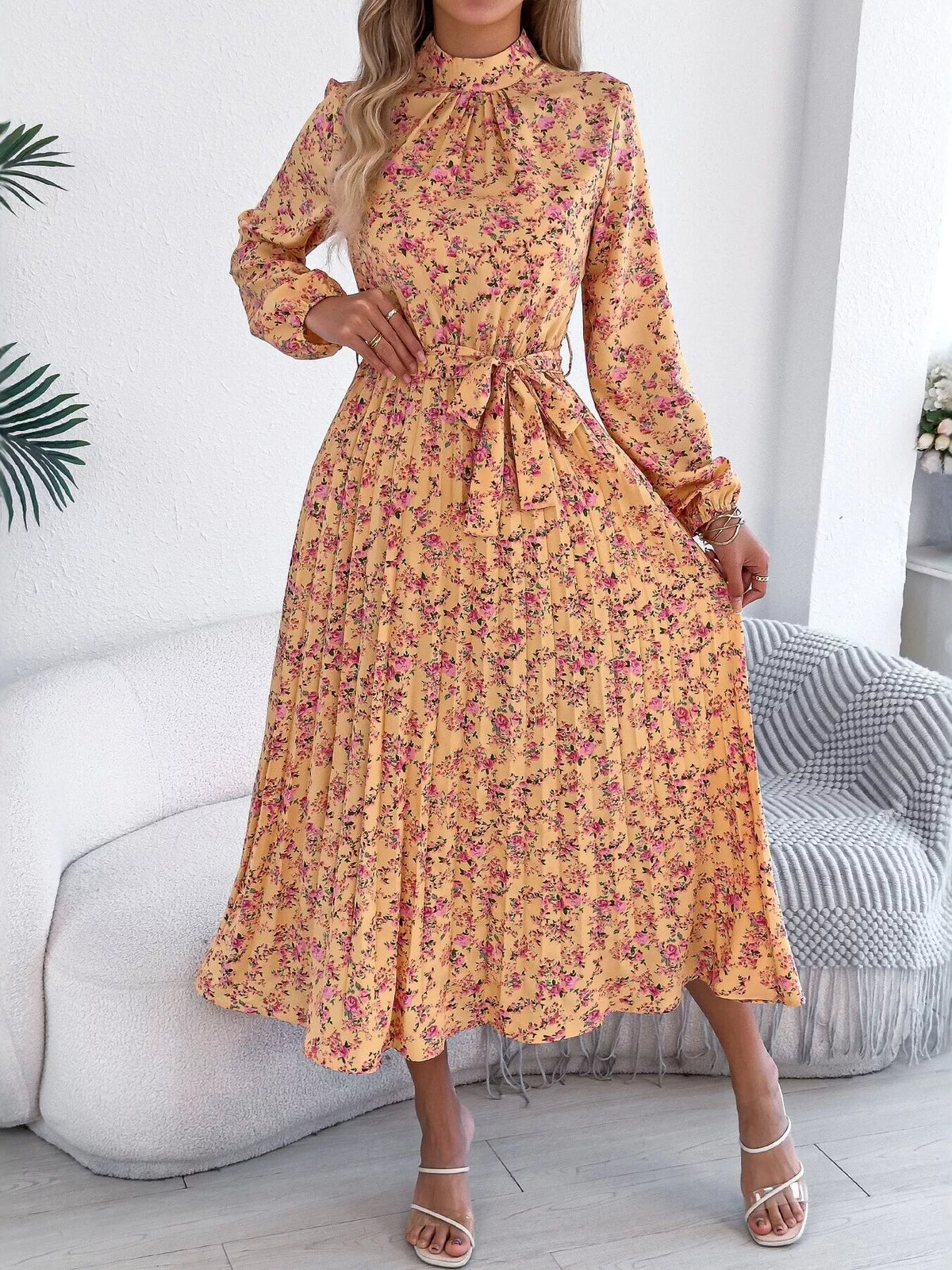 Floral Print Long Sleeve Midi Dress